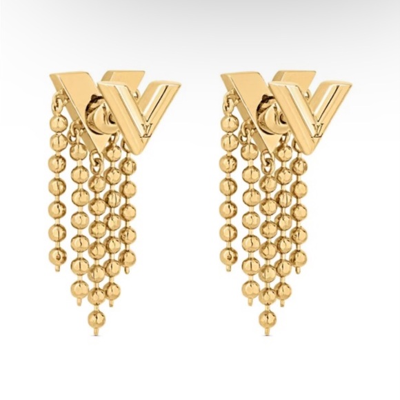 Authentic Louis Vuitton HTF Essential V Boucle Fringe Gold tone Earrings - Picture 3 of 13
